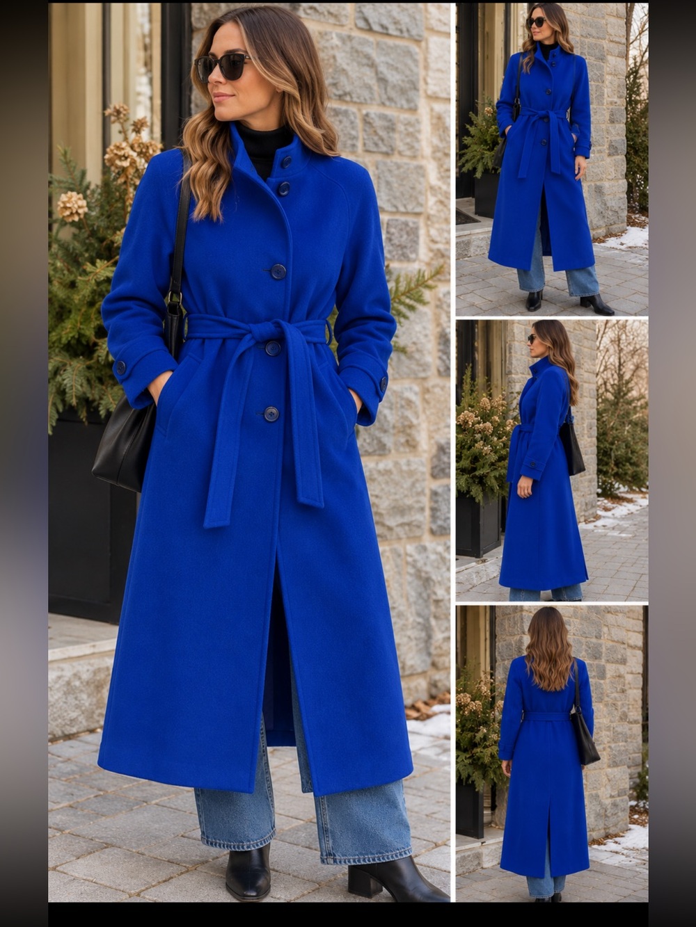 Vintage London Fog 100% Wool Royal Blue Belted Coat 14P Shoulder Pads